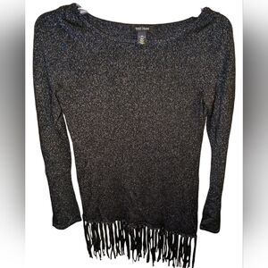 WHBM Sparkly Fringe A-Symmetrical Black & Silver Metallic Cocktail Sweater XS